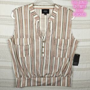 Fifty Street Striped Sleeveless Blousey Tank Top Career Work Shirt XL NWT